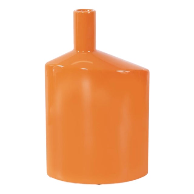 Orange Valencia Askewed Tall Bottle Vase For Sale