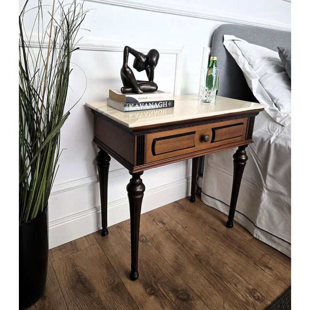 Mid-Century Modern Italian Art Deco Wooden Nightstands with Marble Top, 1950s, Set of 2 For Sale - Image 3 of 10
