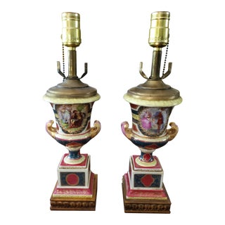 Pair of Antique Royal Vienna Style Urn Lamps For Sale