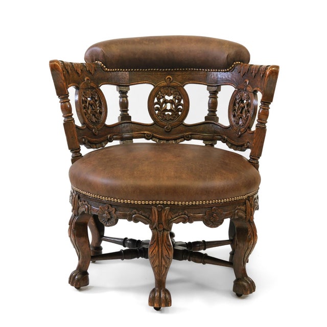 19th Century Carved Oak and Leather Burgermeister Chair For Sale - Image 14 of 14