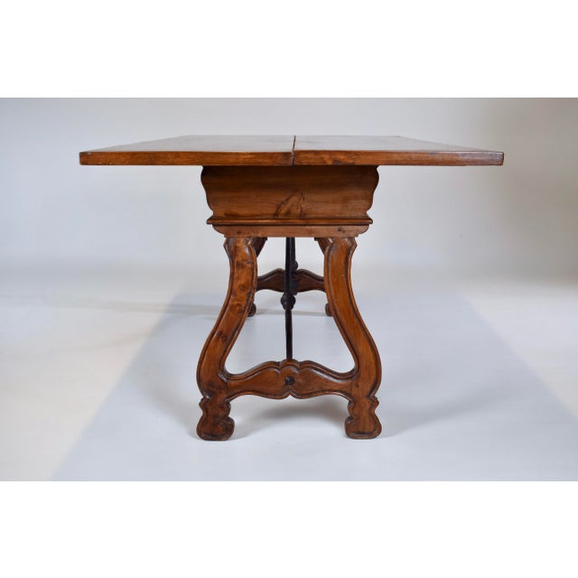 20th Century Spanish Fold Out Dining and Console Table With Iron Stretcher and Two Drawers For Sale In Philadelphia - Image 6 of 17