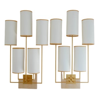 Tiges5 Wall Sconces in Patinated Gold Metal and Fabric by Aymeric Lefort, Set of 2 For Sale