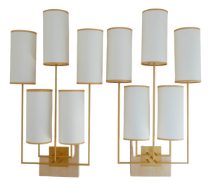 Tiges5 Wall Sconces in Patinated Gold Metal and Fabric by Aymeric Lefort, Set of 2
