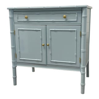 Vintage Thomasville Faux Bamboo Cabinet/Bachelor's Chest Lacquered Blue Gray For Sale
