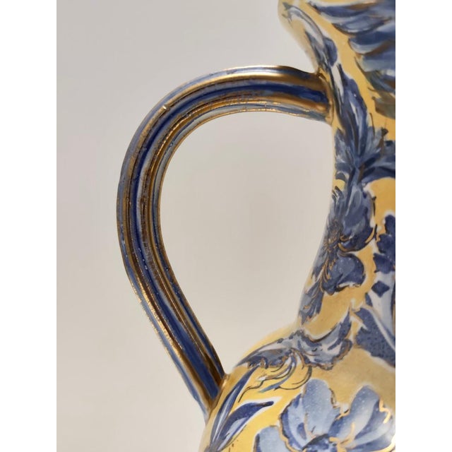 Blue Vintage Handmade Yellow and Blue Glazed Ceramic Amphora Vase by Zulimo Aretini, Italy, 1950s For Sale - Image 8 of 15