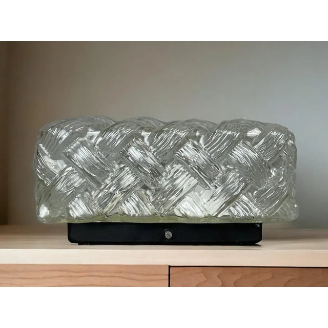 Small Scandinavian Clear Textured Glass Rectangular Ceiling Lamp, 1970s For Sale - Image 10 of 10