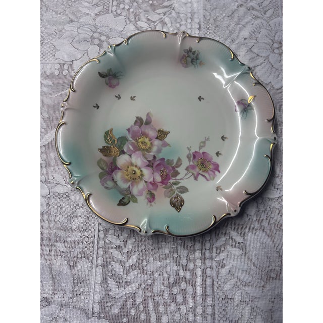 White 1950s Vintage Hand-Painted Bavaria Floral Plate with Gold Trim For Sale - Image 8 of 11