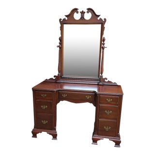 Mid-Century Chippendale Mahogany Vanity Table With Mirror For Sale