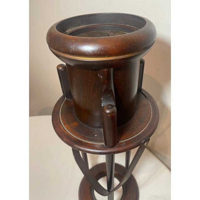 Wood Rare Antique Handmade Art Deco Wood Smoking Cushman Smoker Floor Stand Ashtray For Sale - Image 7 of 14