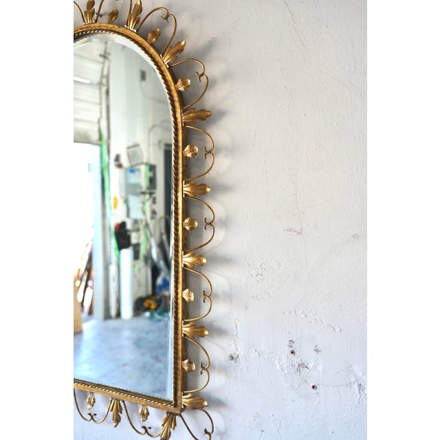 Gold Vintage Hollywood Regency Belgian Gilt Iron Arch Mirror by Deknudt, for LaBarge Mirrors Inc. 1960's For Sale - Image 8 of 11