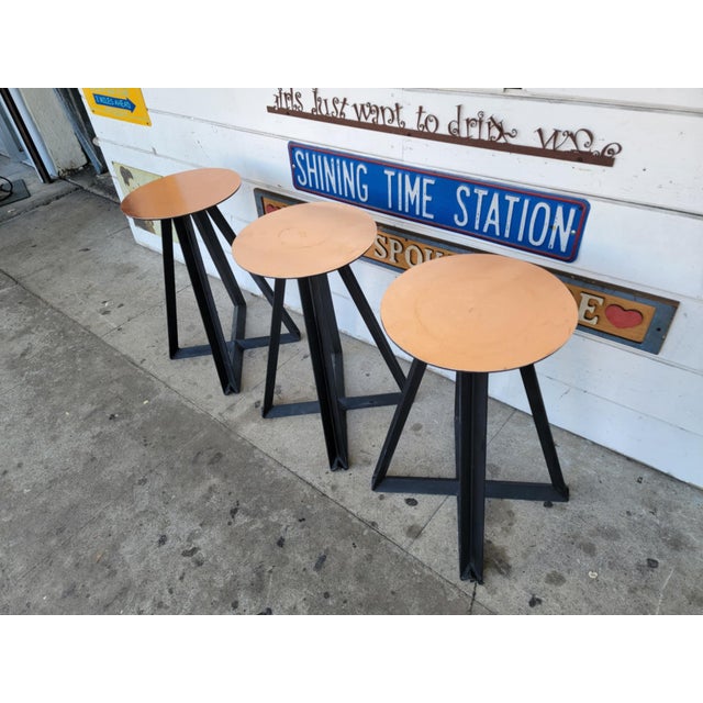Black 1980s Industrial Metal Counter Stools - Set of 3 For Sale - Image 8 of 18