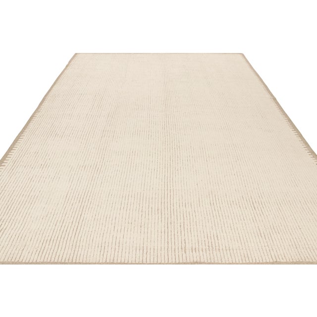 Rug & Kilim Rug & Kilim’s Modern Textural Rug in Cream & Brown with Ribbed Stripes - 8x10 For Sale - Image 4 of 7