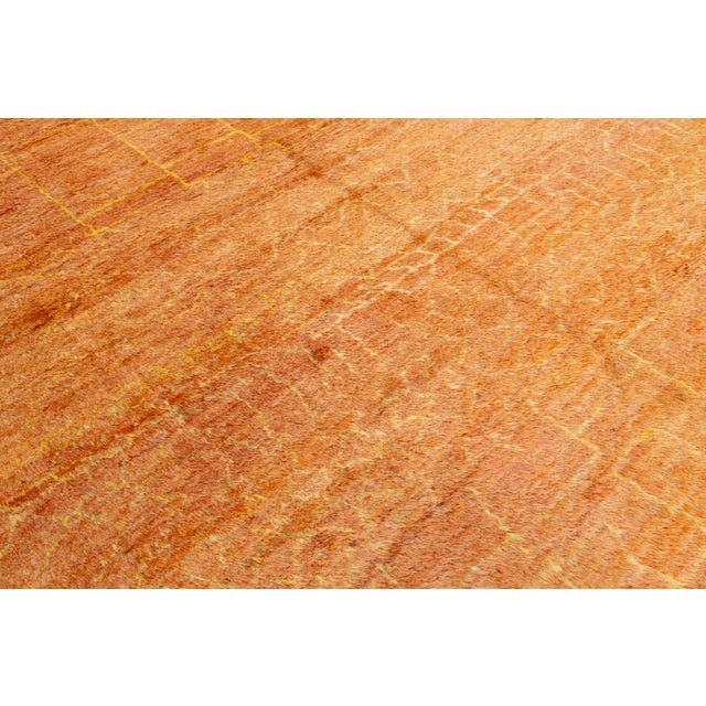 Modern Moroccan Style Terracotta Wool Rug - Hand- Knotted Minimalist Area Rug For Sale - Image 11 of 12