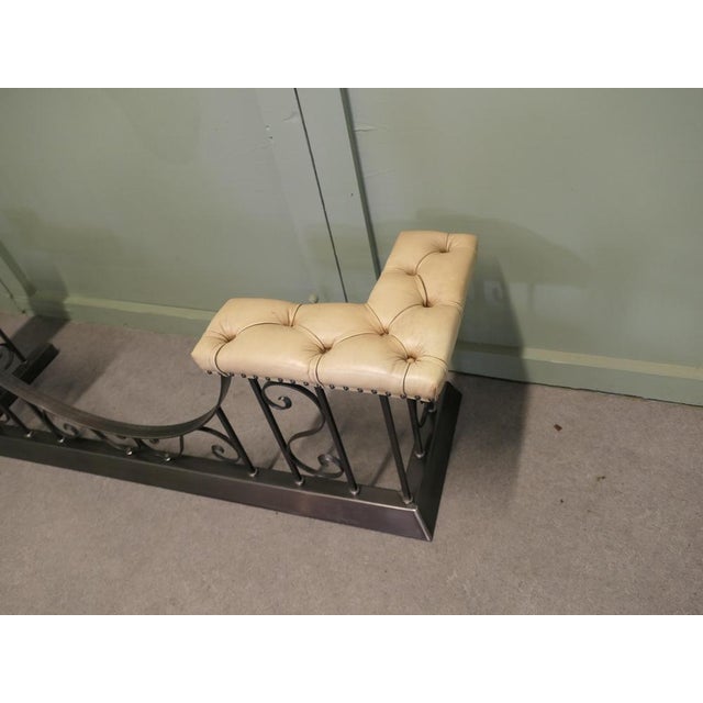 Polished Steel Wrought Iron and Leather Club Fender, 1930 For Sale - Image 6 of 8