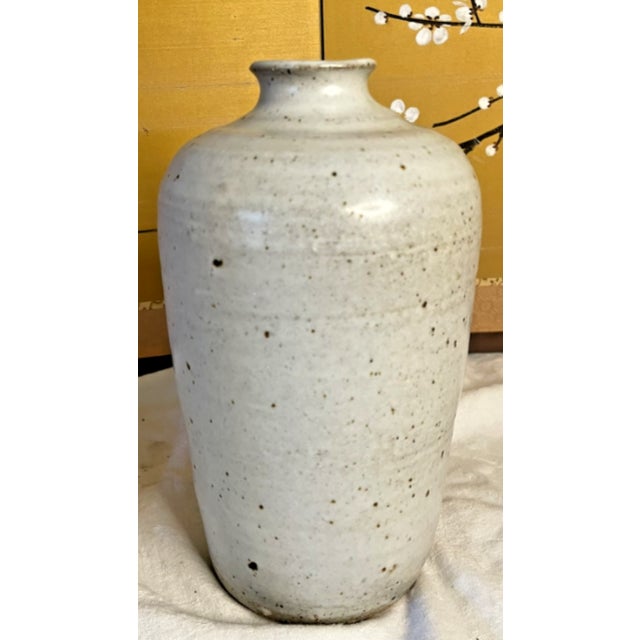 Mid 20th Century 20th C. MCM Brutalist Pale Green Floral Ceramic Studio Vase, Signed For Sale - Image 5 of 6