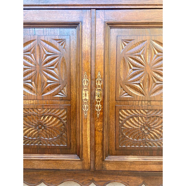 Spanish Carved Oak Cabinet with Geometric Panels, Early 20th Century For Sale - Image 13 of 15