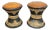 Pair of Mid-Century Anglo-Indian Leather & Rattan Drum Stools For Sale