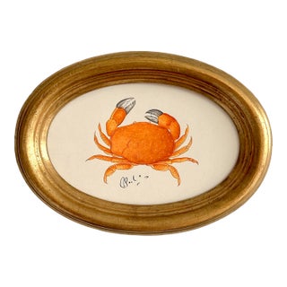 Original Hand-Painted Crab Painting Framed in a Vintage Italian Frame For Sale
