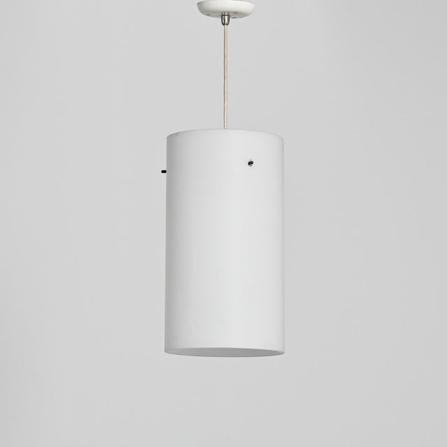 Mid-Century Modern Opaline Glass Cylindrical Pendant Light, 1970s For Sale - Image 3 of 8