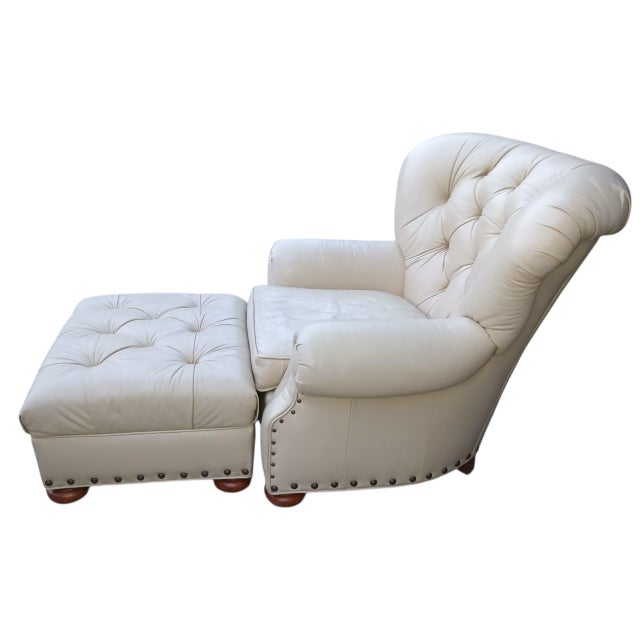 Timeless American Style and Benchmade Craftsmanship of a Writer's Club Chair and Ottoman. For Sale - Image 12 of 12