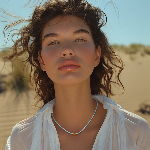 This tiny light blue turquoise necklace will make you feel serene and effortlessly chic, adding a touch of tranquil...