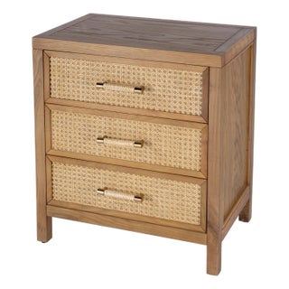 Mesa 25 in. W Rectangular Cane and Solid Wood 3 Drawer Nightstand, Natural & Cane For Sale