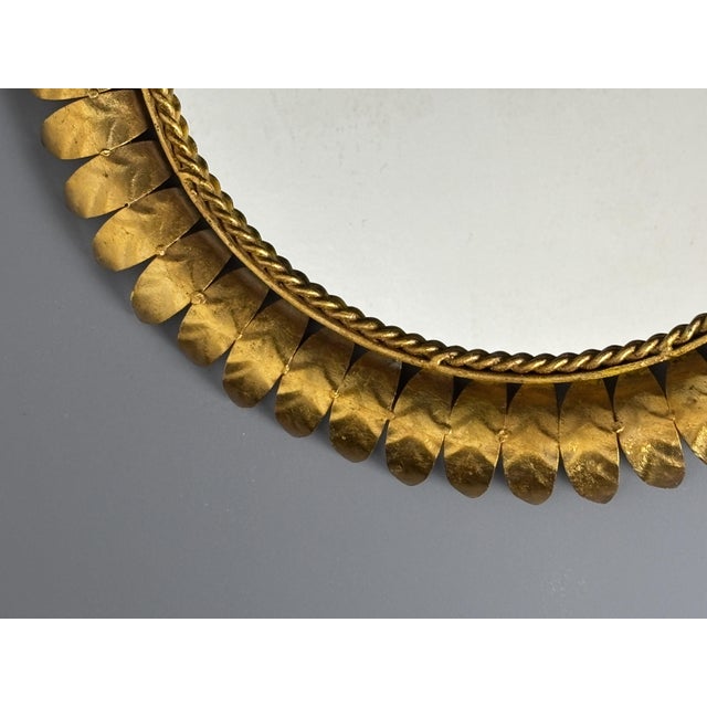 Mid-Century Bohemian Hollywood Regency Spanish Gilt Metal Sun Mirror, 1950s For Sale - Image 9 of 17
