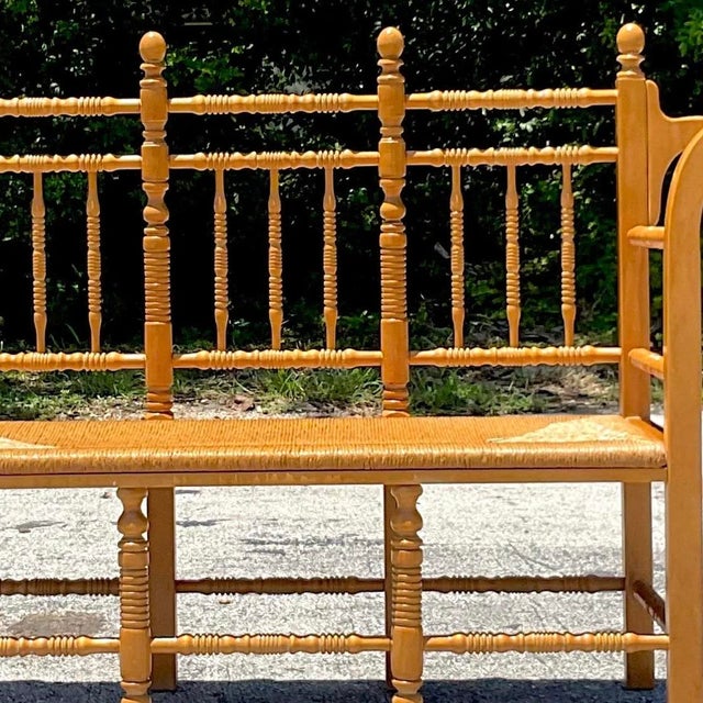 Vintage Boho Turned Wood Spindle Bench For Sale - Image 9 of 13