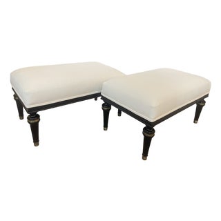 Pair Louis XVI Style Black & Brass Upholstered Benches For Sale