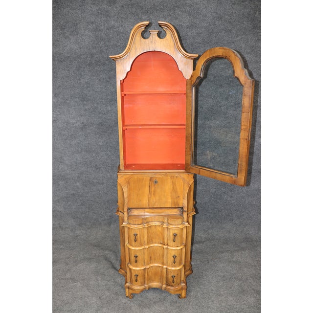 19th C Antique Italian Narrow Width Olivewood Petite Style Secretary Desk For Sale - Image 11 of 13