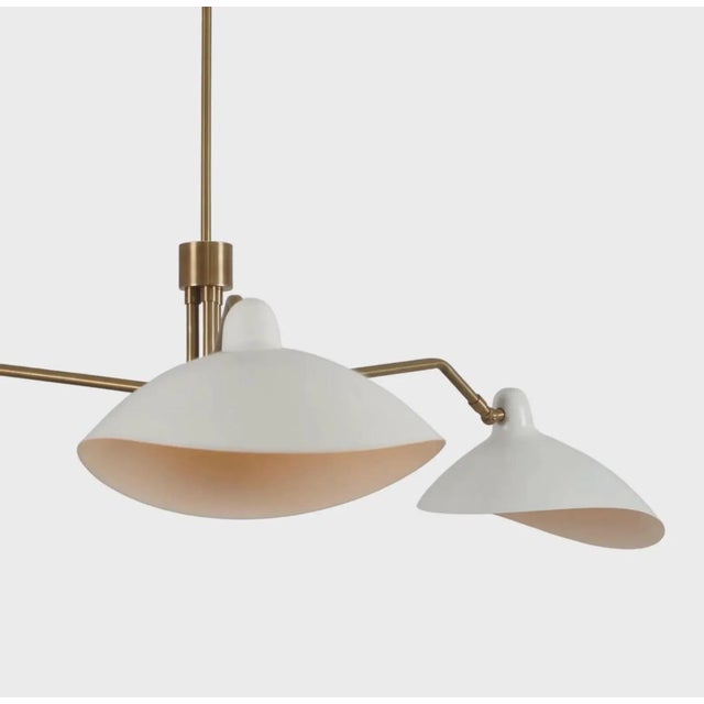 Brass Sculptural Three-Light Brass Chandelier With White Domed Shades For Sale - Image 8 of 10
