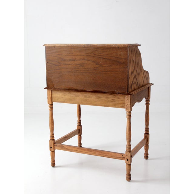Vintage Oak Roll Top Secretary Desk For Sale - Image 12 of 17