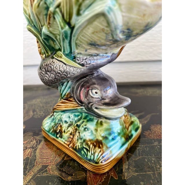 Antique Majolica Vase Bowl Dolphin Nautilus Shell English Royal Worcester C1870 For Sale In Dallas - Image 6 of 18
