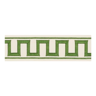 Schumacher X Miles Redd Greek Key Embroidered Tape Trim in Green For Sale