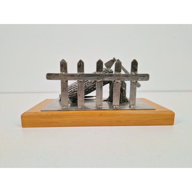 Wood Logging Sculpture in Metal and Wood, 1970 For Sale - Image 7 of 12