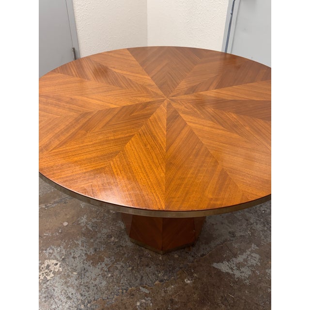 Anthropologie Anthropologie Quillen Marquetry Round Walnut Pedestal Dining Table, 48 Inches For Sale - Image 4 of 12