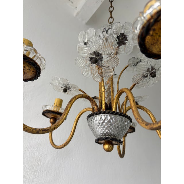 French Maison Bagues Style Murano Flowers Crystal Chandelier Rare C 1950 For Sale - Image 10 of 12