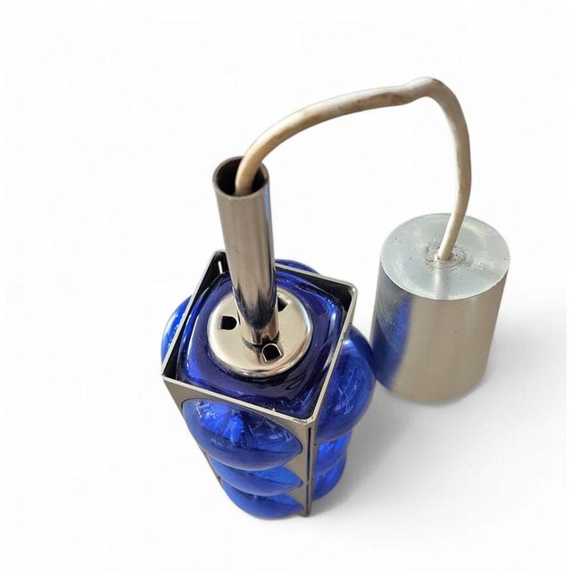 Swiss Blue Glass and Chrome Pendant from Temde, 1980s For Sale - Image 3 of 7