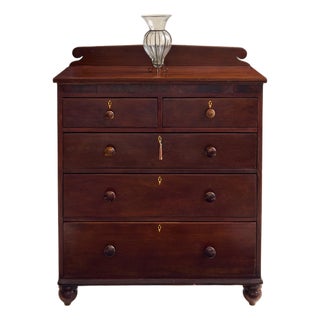 The Vintage Early American Mahogany Dresser With Inlay Detailing For Sale