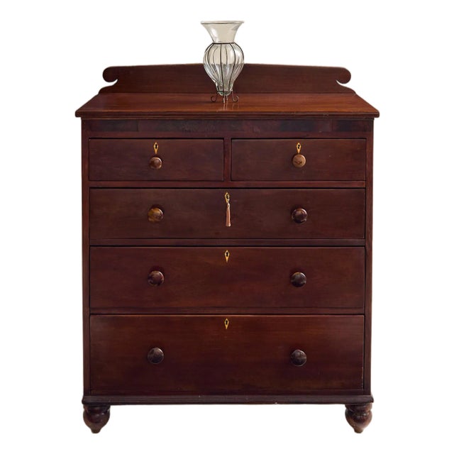 The Vintage Early American Mahogany Dresser With Inlay Detailing For Sale