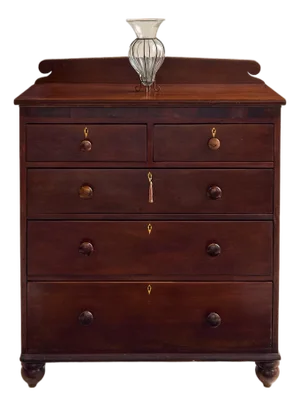 The Vintage Early American Mahogany Dresser With Inlay Detailing