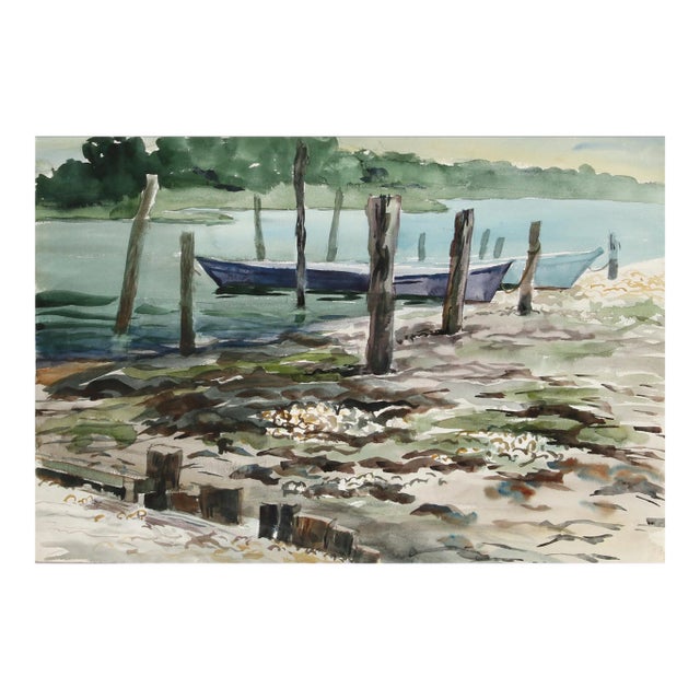 1960s "River Side 57" Watercolor Painting by Eve Nethercott For Sale