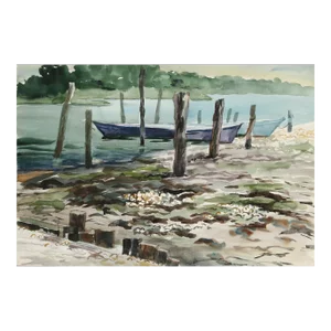 1960s "River Side 57" Watercolor Painting by Eve Nethercott