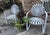 pair of francois carre cantilever garden rocking chair, in semi-gloss white c.1930’s French art deco wrought iron & spring...