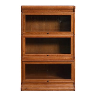 Mission 3 Stack Oak Barrister Bookcase - Beveled Glass in Micheal Cherry For Sale