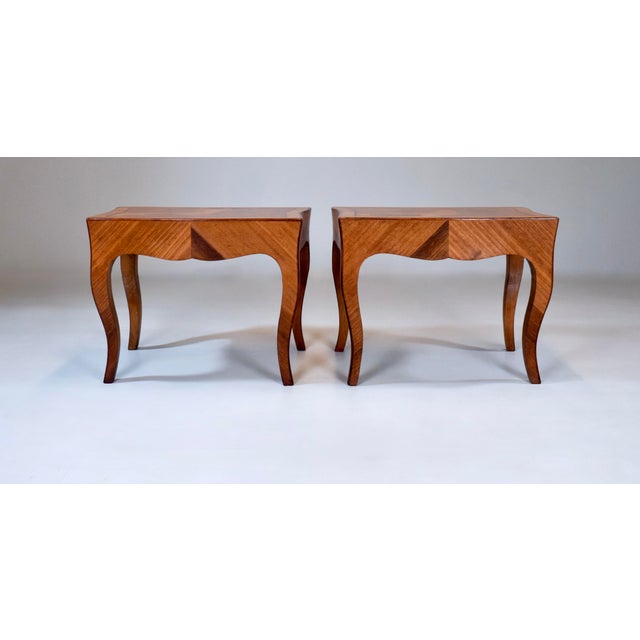 Wood Italian Parquetry Inlaid Olive Burl Wood Side Tables Louis XV Style For Sale - Image 7 of 13