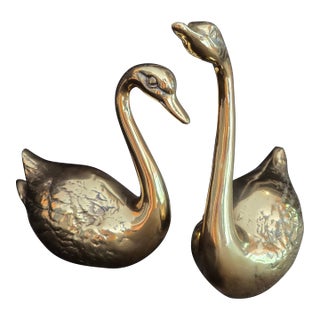 Mid-Century Modern Brass Swan Figures For Sale