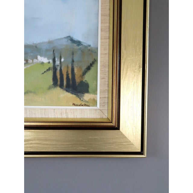 Textile Mid-Century Modern 'Road Through Soft Hills' Vintage Swedish Original Landscape Oil Painting, Framed For Sale - Image 7 of 11