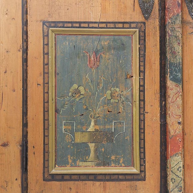 Rustic Antique Rustic Farmhouse Folk Art Painted Bridal Cabinet, 1822 For Sale - Image 3 of 18