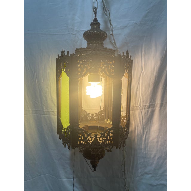 Metal Vintage Brass Swag Lamp For Sale - Image 7 of 7